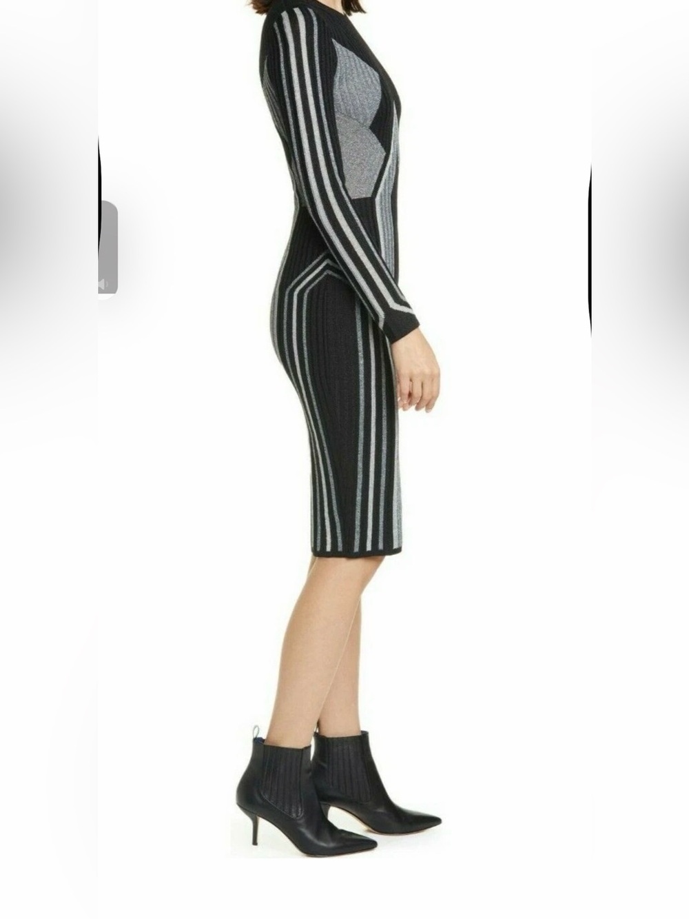 Ted Baker Hesiaa Bodycon Dress XL black silver long sleeve ribbed holiday career - Picture 4 of 16